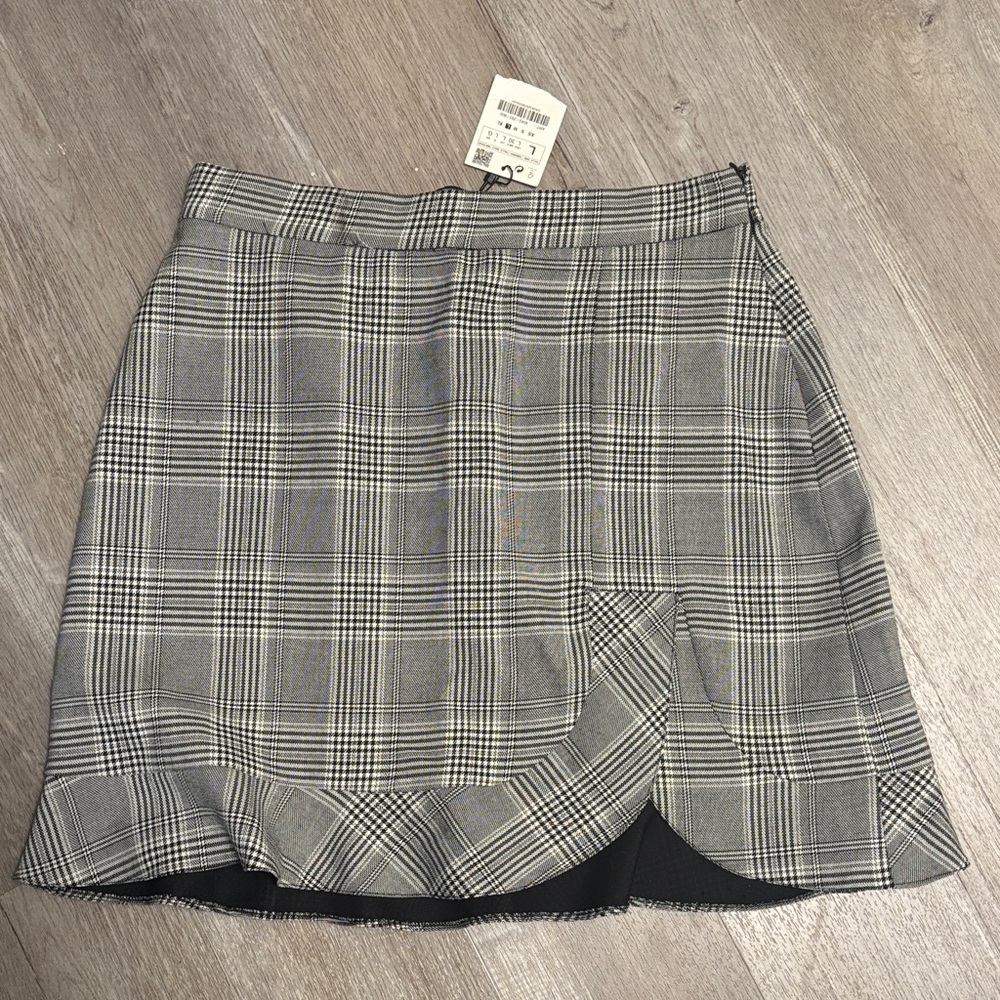 Zara Gray Asymmetrical Plaid Skirt